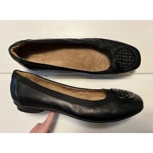Clarks Artisan Black Leather Square Toe Ballet Flats Women's Size 9 Wide Comfort